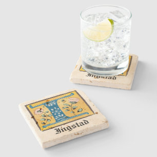 Medieval Floral, verlicht Letter I Monogram Stenen Onderzetter