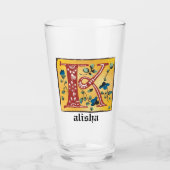 Medieval Floral, verlicht, letter K Monogram Glas (Voorkant)