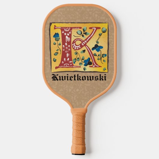 Medieval Floral, verlicht, letter K Monogram Pickleball Paddle (Achterkant)