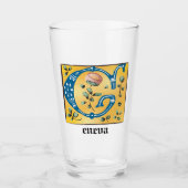 Medieval Floral, verlicht met letter G Monogram Glas (Voorkant)