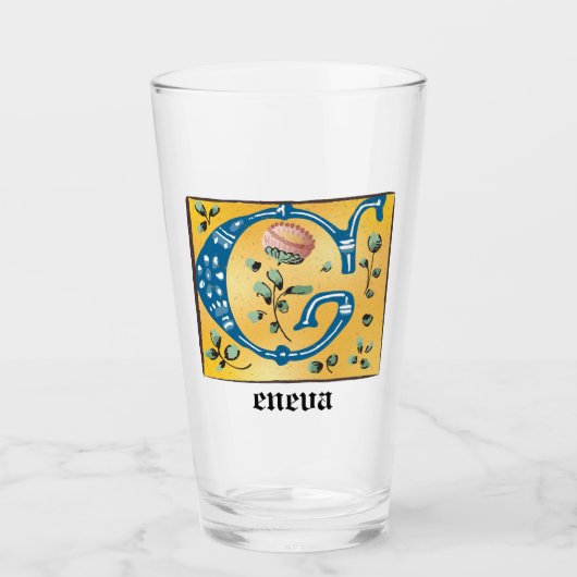 Medieval Floral, verlicht met letter G Monogram Glas (Voorkant)