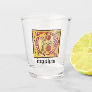 Medieval Floral verlichte letter Q Monogram Shot Glas