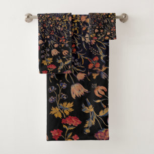 Medieval Flowers op Black Bath Towel Set Bad Handdoek