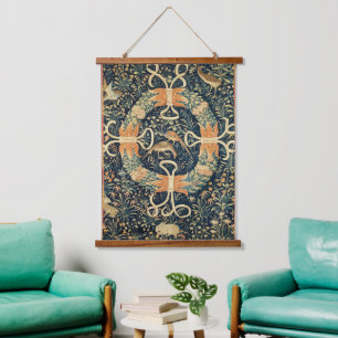 Medieval Flowers, Vogels en Konijnen Hangend Wandkleed