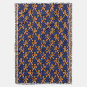 Medieval Gold Lion Blue Fleur de Lis Deken