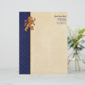 Medieval Gold Lion Blue Fleur de Lis Gepersonaliseerd Briefhoofd (Staand voorkant)