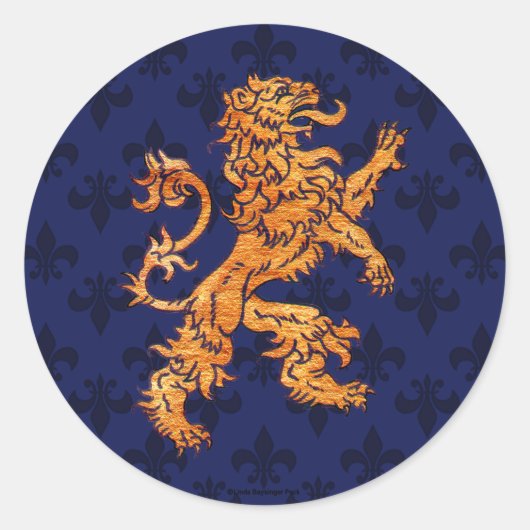 Medieval Gold Lion Blue Fleur de Lis Ronde Sticker (Voorkant)
