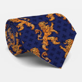 Medieval Gold Lion Blue Fleur de Lis Stropdas (Opgerold)