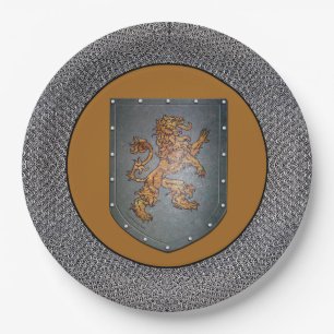 Medieval Gold Lion Gray Chainmail Papieren Bordje