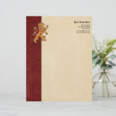 Medieval Gold Lion Red Fleur de Lis Briefhoofd Sjabloon (Staand voorkant)