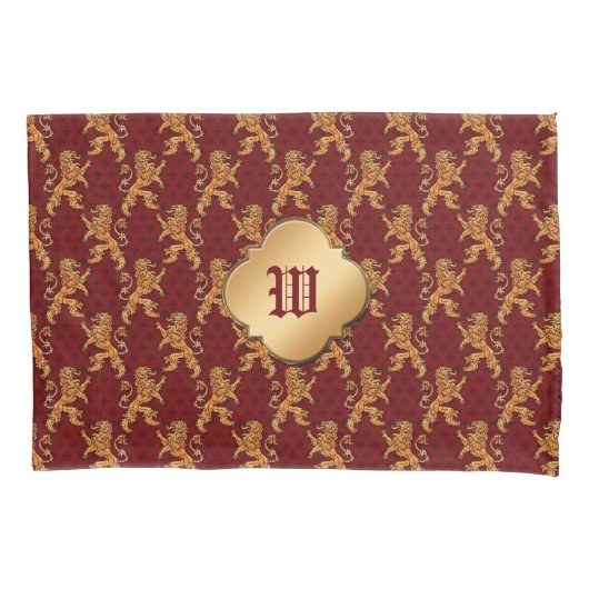 Medieval Gold Lion Red Fleur de Lis Kussensloop (Voorkant)