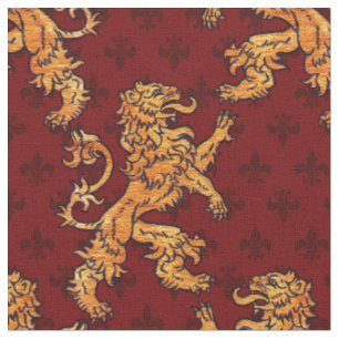 Medieval Gold Lion Red Fleur de Lis Stof