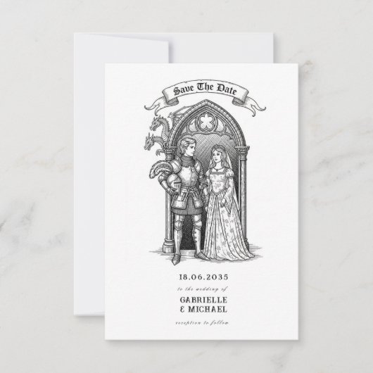 Medieval Gothic Knight Bride Groom Save The Date (Voorkant)
