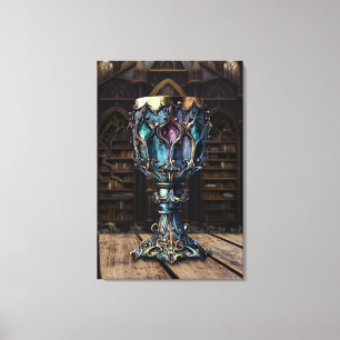 Medieval gothic Paars Blue Goblet Castle Library Canvas Afdruk