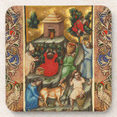 MEDIEVAL GRAPE VINEYARD HARVEST Antiek Grapevine Bier Onderzetter (Voorkant)