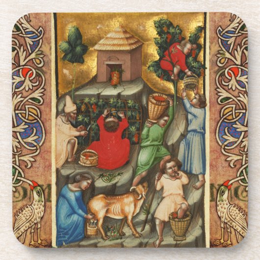 MEDIEVAL GRAPE VINEYARD HARVEST Antiek Grapevine Bier Onderzetter (Voorkant)