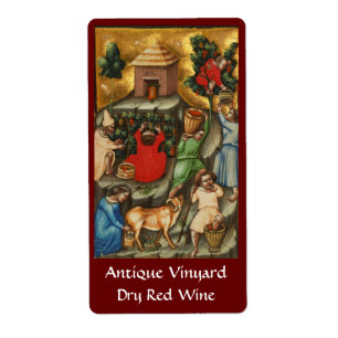 MEDIEVAL GRAPE VINEYARD HARVEST Antiek Grapevine Etiket