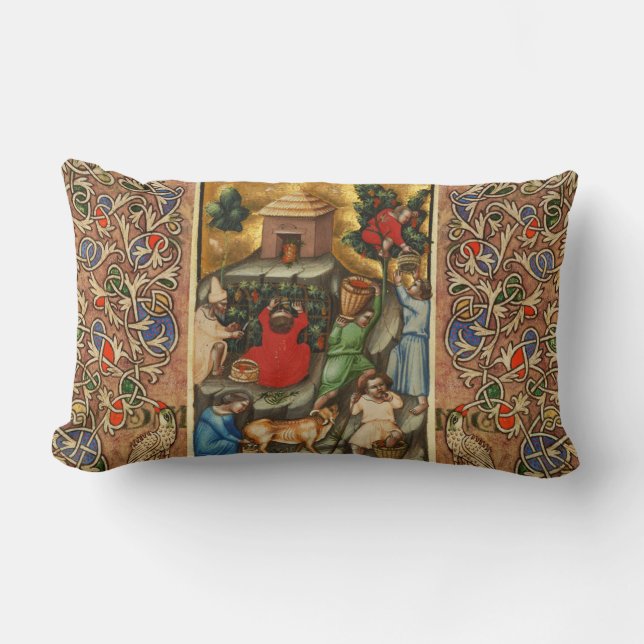 MEDIEVAL GRAPE VINEYARD HARVEST Antiek Grapevine Kussen (Voorkant)