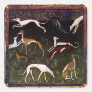 Medieval Greyhounds Fine Art Animals Vierkante Sticker