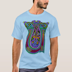Medieval Keltisch Monogram "U", Kunstknots design T-shirt