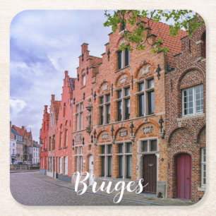 Medieval kleurrijke bakstenen in Brugge, België Vierkante Kartonnen Onderzetter