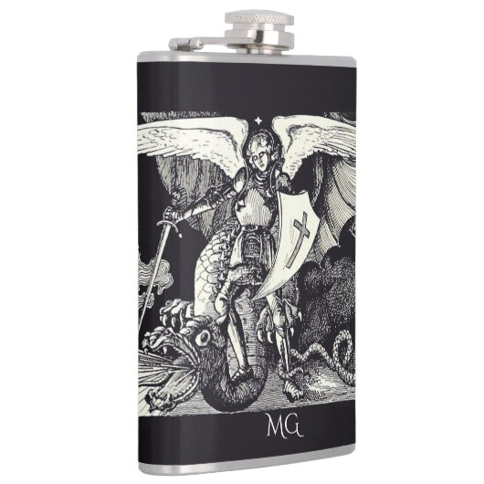 Medieval Knight en Dragon Black en White Heupfles (Rechts)