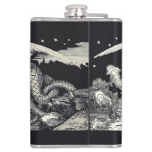 Medieval Knight en Dragon Black en White Heupfles (Achterkant)