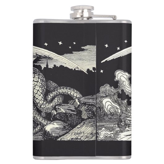 Medieval Knight en Dragon Black en White Heupfles (Achterkant)