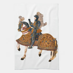 Medieval Knight in Armor op paard achterin Theedoek
