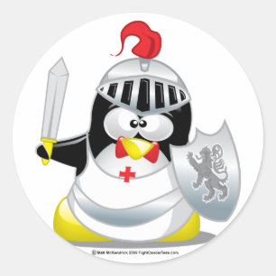 Medieval Knight Penguin Ronde Sticker
