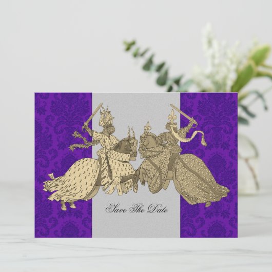 Medieval Knight Save the Date Cards (Staand voorkant)