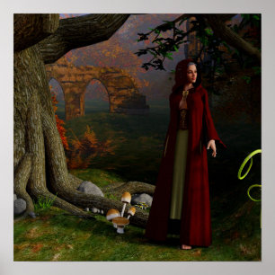 Medieval Lady Fantasy Art Forest Poster