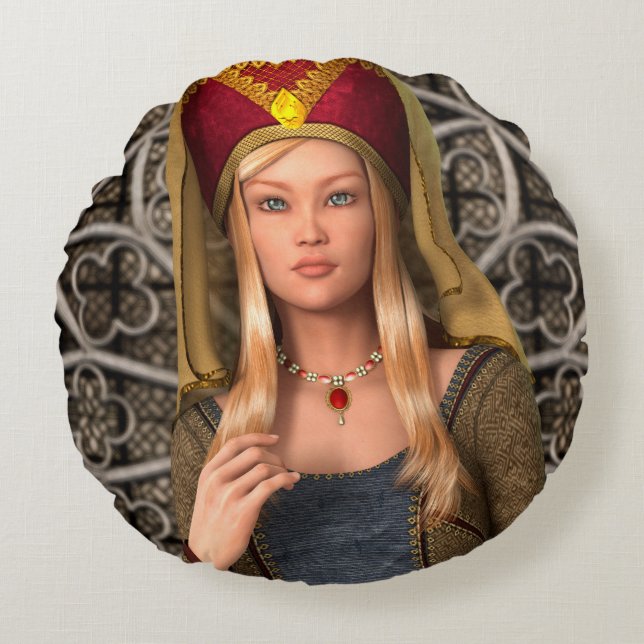 Medieval Lady Rond Kussen (Voorkant)