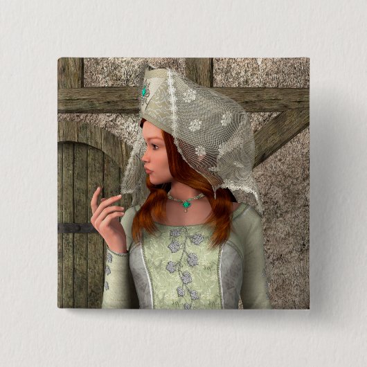 Medieval Lady Vierkante Button 5,1 Cm (Voorkant)