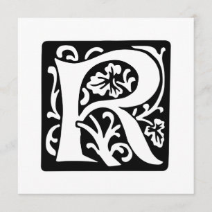 Medieval letter R Monogram zwart en wit Kaart