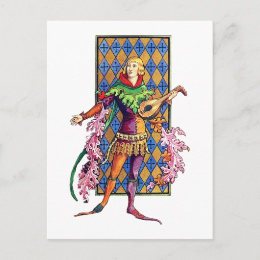 Medieval Mainstrel en Lute Briefkaart (Voorkant)