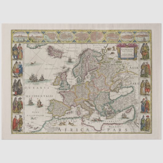 Medieval Map of Europe (door Willem Blaeu) Tissuepapier (Voorkant)