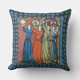 Medieval musicians pillow with blue background kussen