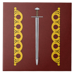 Medieval Norman Sword en Decoratieve Banden Tegeltje