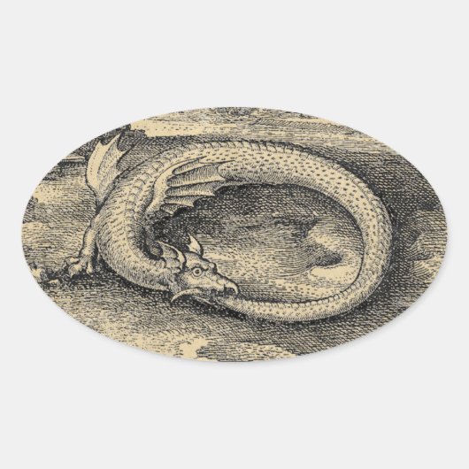 Medieval Ouroboros Dragon Ovale Sticker (Voorkant)