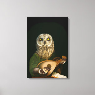 Medieval Owl speelt de Lute - Anthropomorfe Kunst Canvas Afdruk
