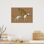 Medieval Rabbit Riding Dog and Holding Snagel Poster (Keuken)