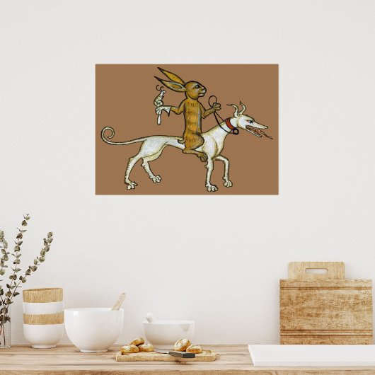 Medieval Rabbit Riding Dog and Holding Snagel Poster (Keuken)