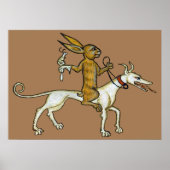 Medieval Rabbit Riding Dog and Holding Snagel Poster (Voorkant)