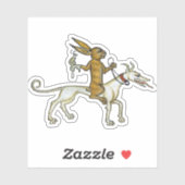 Medieval Rabbit Riding Dog and Holding Snagel Sticker (Vel)