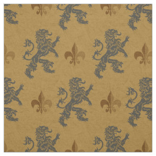 Medieval Rampant Lions Fleur de Lis Stof