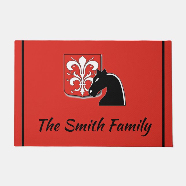 Medieval Red en Black Knight and Shield Deurmat (Voorkant)