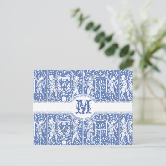 Medieval Renaissance Elegant Blue and White Briefkaart (Staand voorkant)
