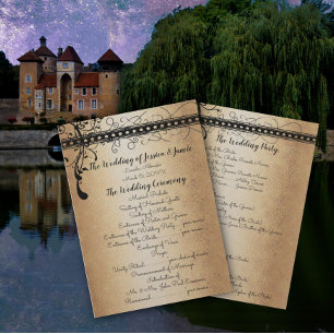 Medieval Renaissance Gold & Black Wedding Program Kaart