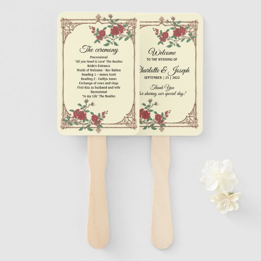 Medieval Romantic Wedding Programme Hand Fan Handwaaier (Voorkant en achterkant)